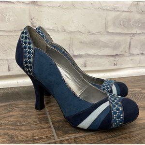 Ruby Shoo Blue Pinup Retro Rockabilly High Heel Pumps US 9 Euro 40 UK 7